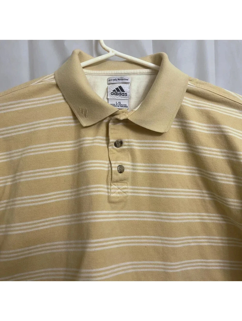Adidas 60's 2 Ply Mercerized Polo Shirt Men's Large Yellow White Striped Escalon